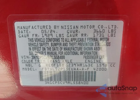 2024 Nissan Kicks Sv Xtronic Cvt from USA, damaged, VIN 3N1CP5CV9RL558400